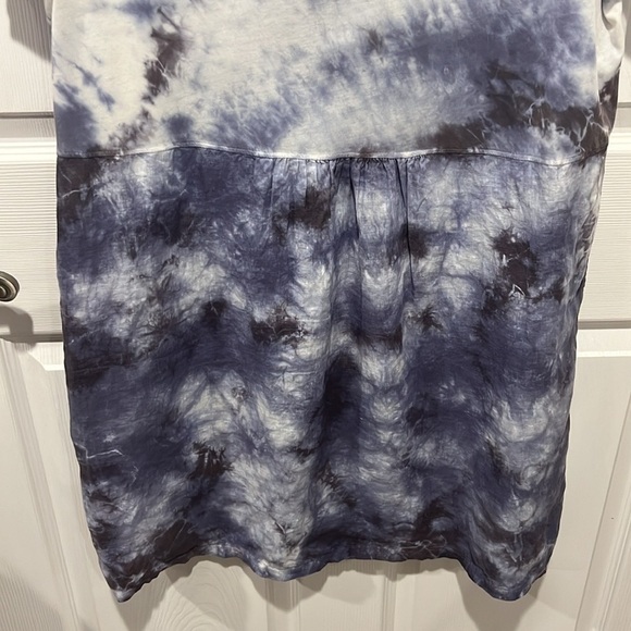 XCVI blue & white tie die v neck hooded linen lagenlook dress size Large - Picture 6 of 9